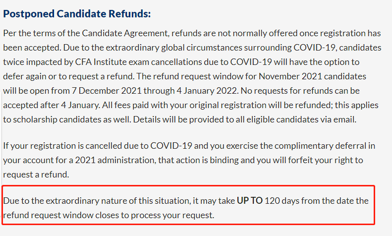 11月CFA考試退款申請(qǐng)開始！