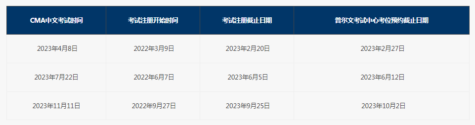 2023年cma中文考试日期安排