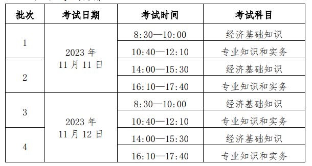 北京2023年中级经济师考试安排