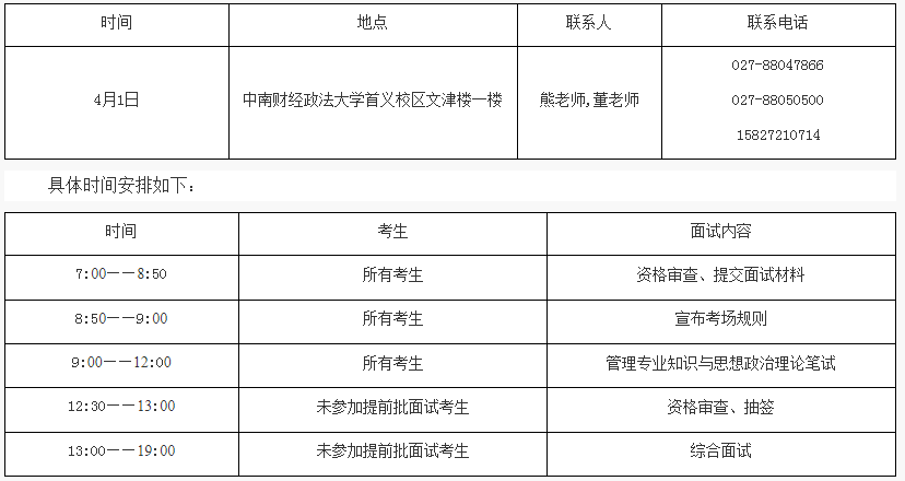 2023年中南财经政法大学mba复试时间及地点