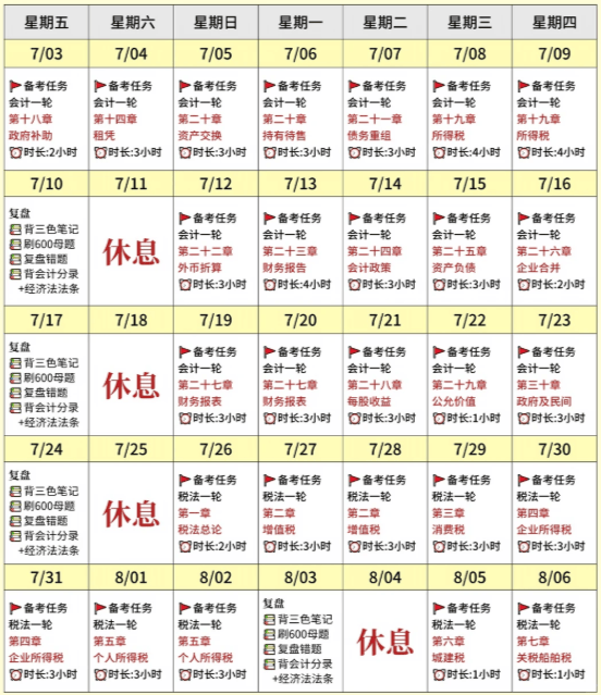 cpa备考时间安排表